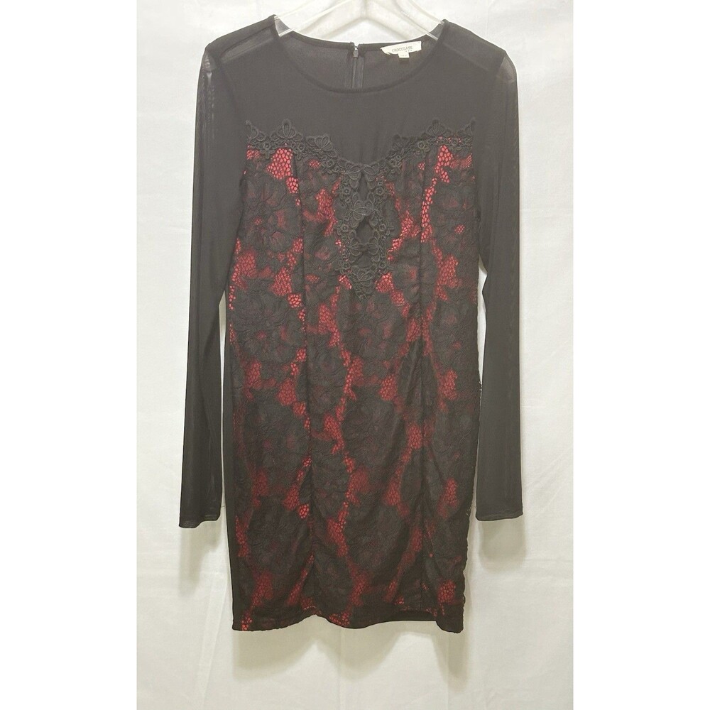 Chocolate Womens L Black Embroidered On Red Mesh Neckline & Arms Vampire Gothic